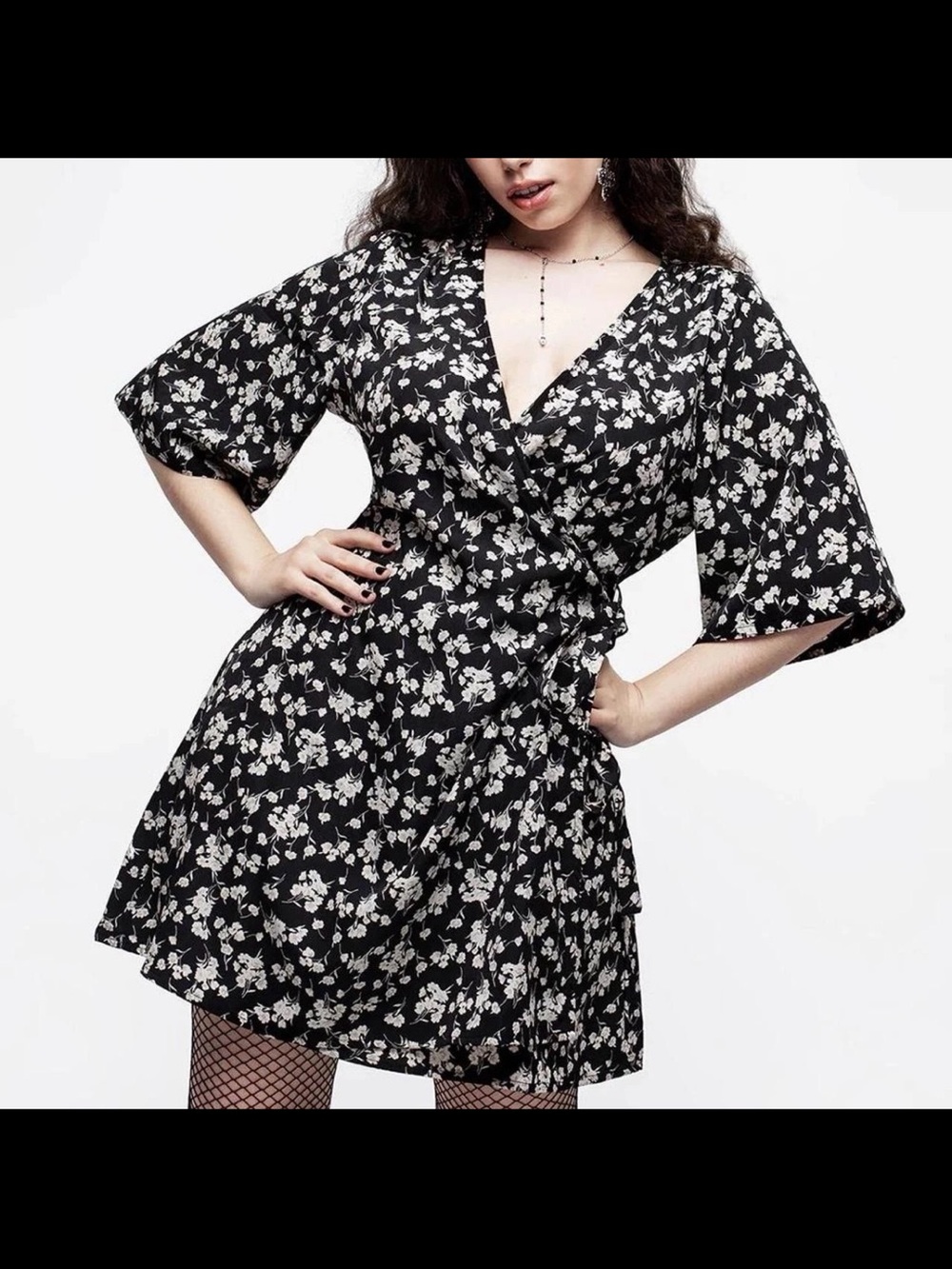 Disturbia Wrap Mini Dress Floral Size 12 Black Gothic Dark Fairy